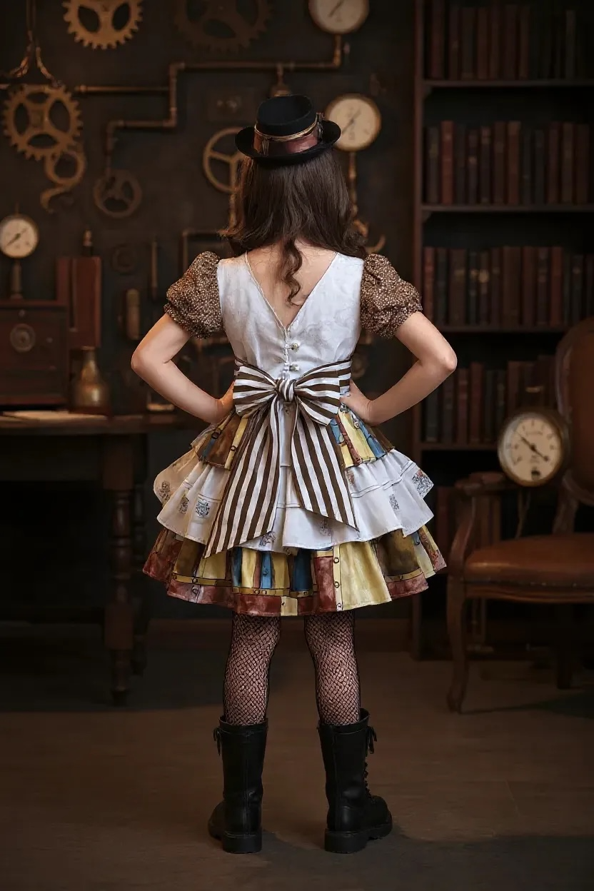 Steampunk-Inspired Custom Girls’ Dress – Size 6
