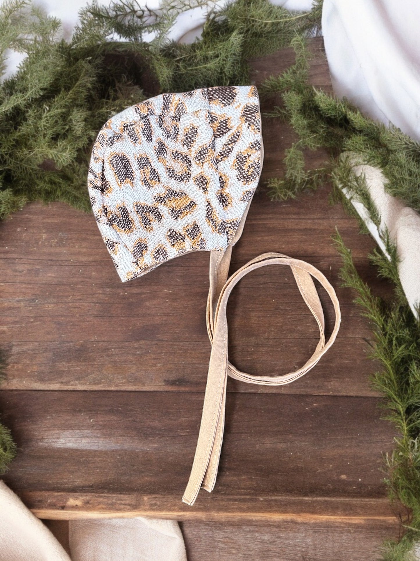 Leopard Satin bonnet 3-6 mos