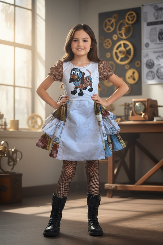 Steampunk-Inspired Custom Girls’ Dress – Size 6